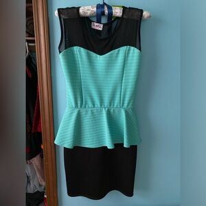 Black and teal peplum dress